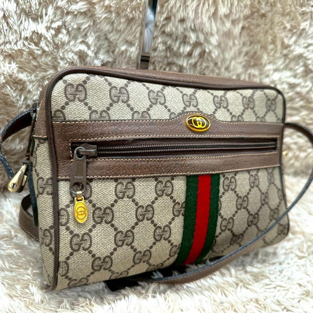 Gucci Shoulder Hand Bag Brown Leather Small Purse Vintage Authentic