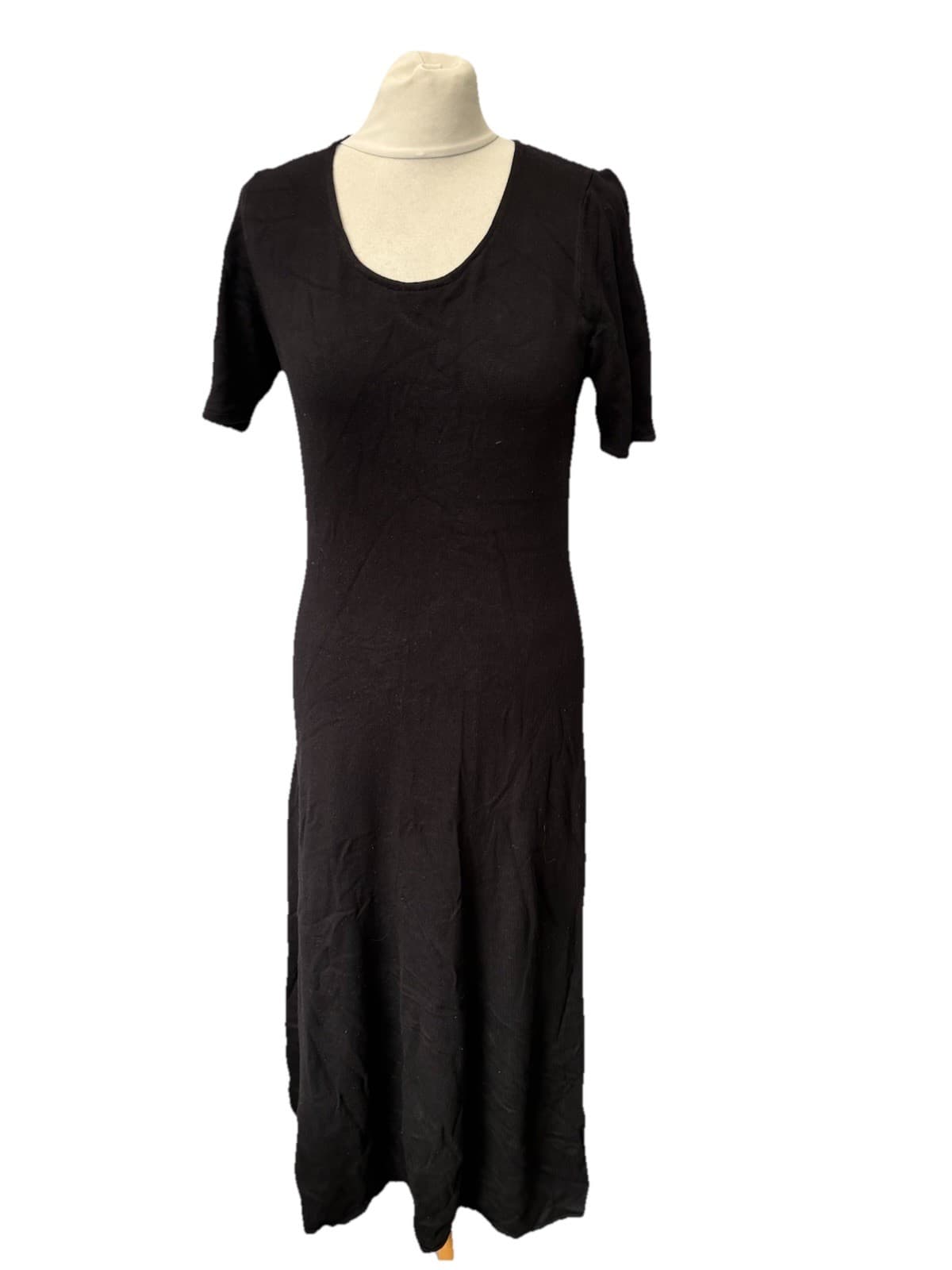 H&M Black Dress Size M Short Sleeve Midi Viscose Blend Knit Women’s