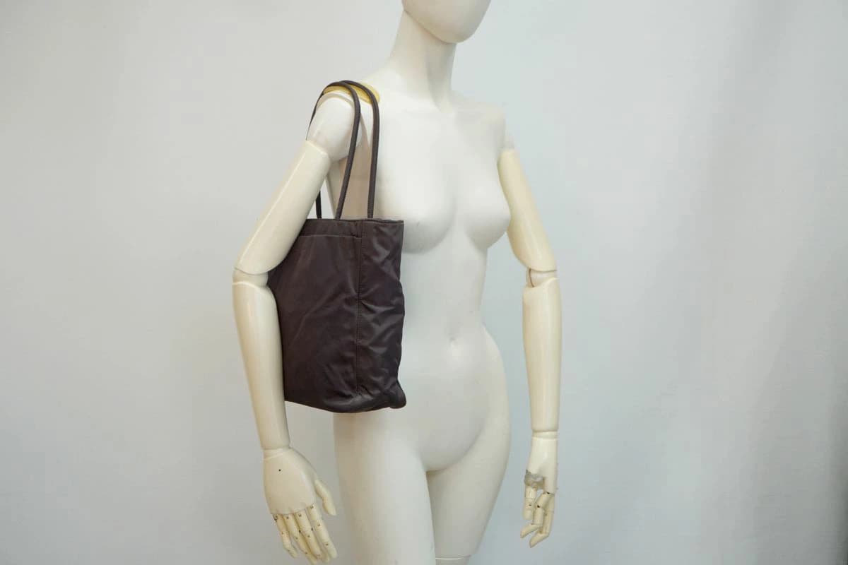 Prada B8486 Brown Nylon Semi Shoulder Tote Bag Triangle Logo Vintage Authentic thumbnail 2