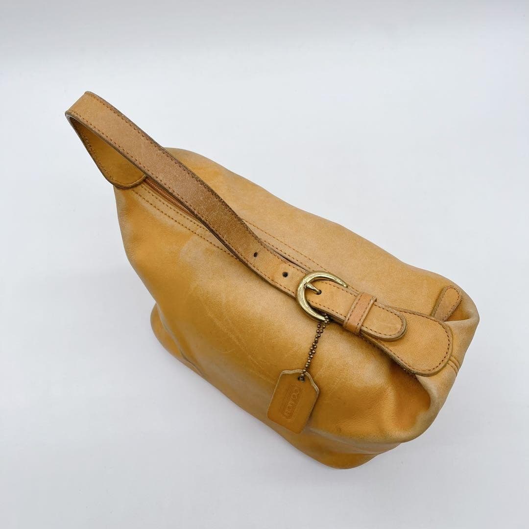 COACH 4145 Vintage Accessory Pouch Hand Bag Ziplock Leather Beige Gold Hardware thumbnail 4