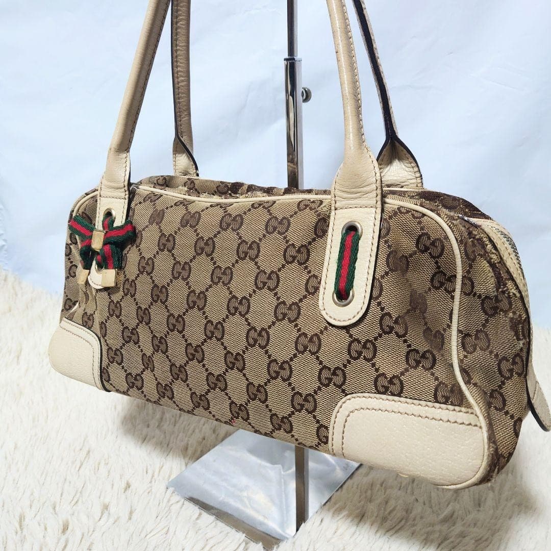 GUCCI Mini Boston Bag GG Pattern Sherry Line Ribbon Women Authentic From Japan