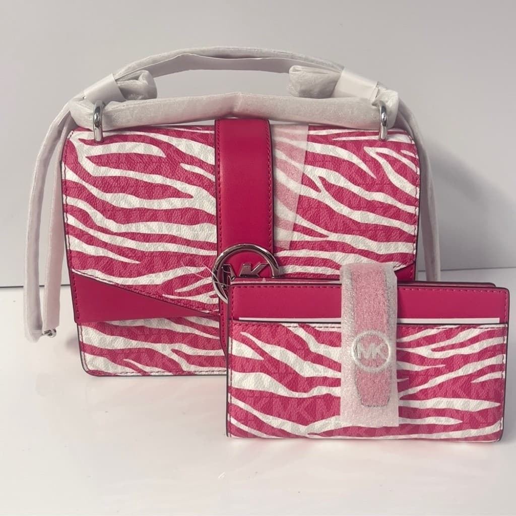 Michael Kors Greenwich Medium Flap Crossbody Bag & Wallet Set Dragonfruit Pink