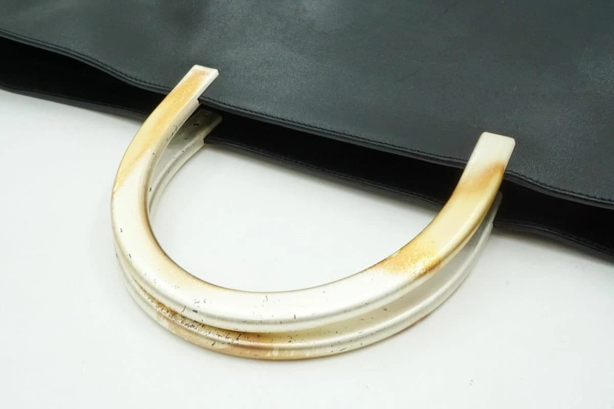 Prada Metal Handle Leather Tote Bag Black Vintage Authentic thumbnail 5