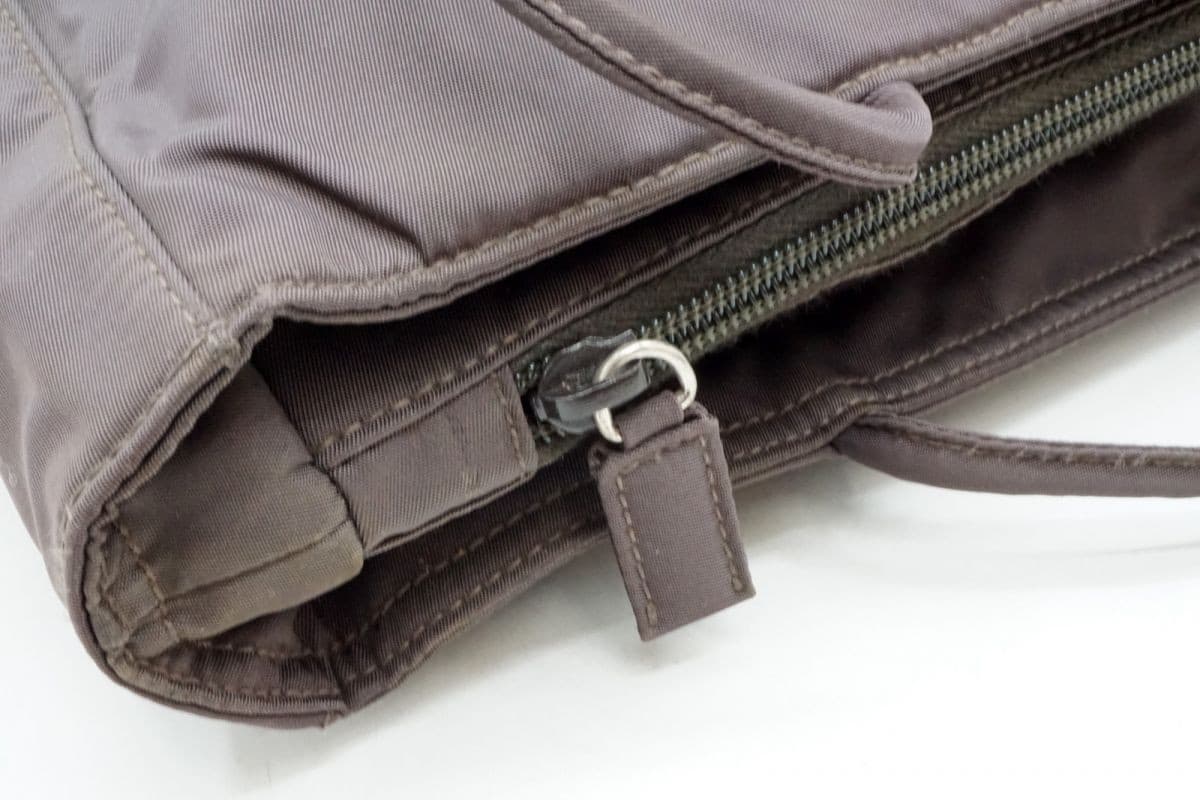 Prada B8486 Brown Nylon Semi Shoulder Tote Bag Triangle Logo Vintage Authentic thumbnail 7