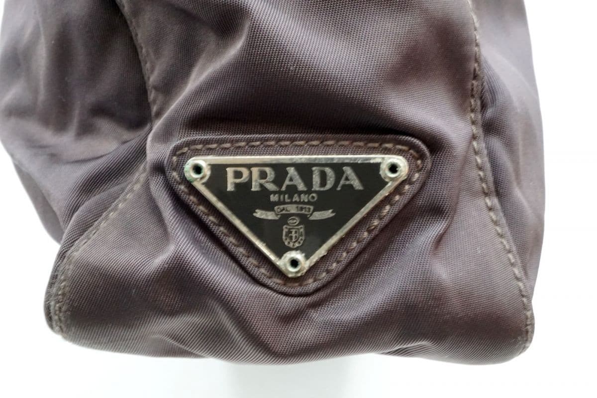 Prada B8486 Brown Nylon Semi Shoulder Tote Bag Triangle Logo Vintage Authentic thumbnail 5