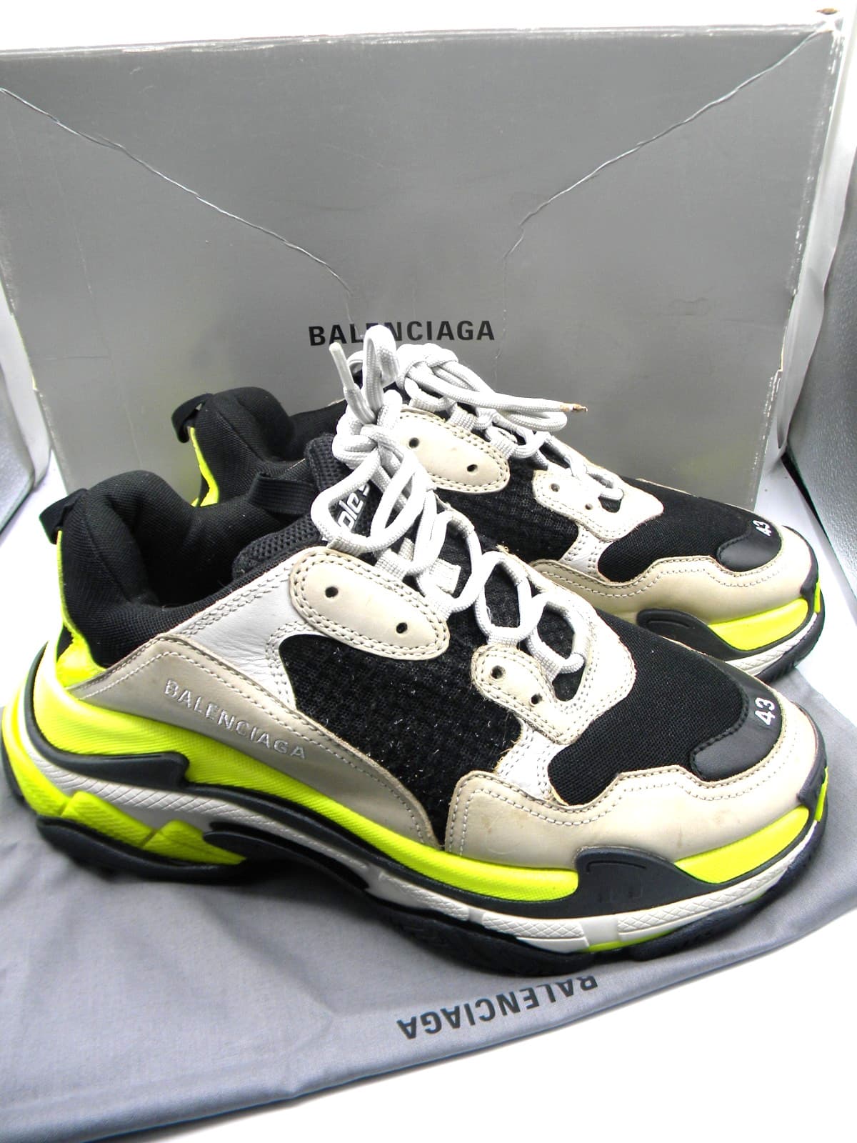 Balenciaga Triple S Sneaker Black / Yellow / Ivory Size EU 43 US 10 Missing Sole