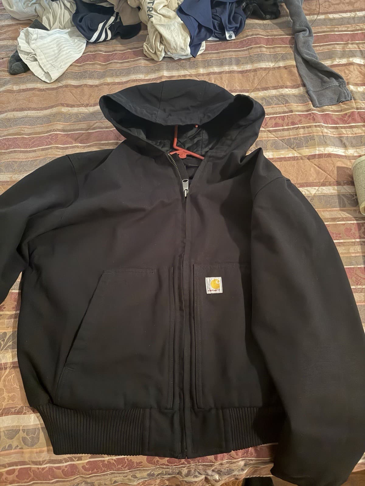 Carhartt Black Hooded Bomber Jacket Men's Full Zip Outdoor Workwear