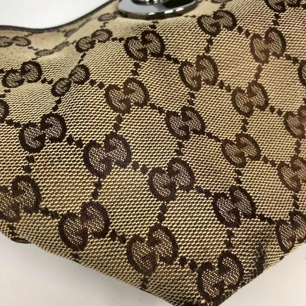 GUCCI GG Hand Bag Leather Brown Beige Silver Hardware Logo From Japan Canvas thumbnail 21