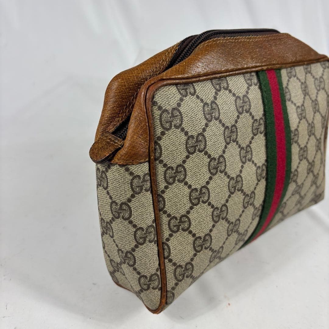 GUCCI Sherry Line GG Beige Clutch Bag Second Leather Vintage Logo from Japan PVC thumbnail 16