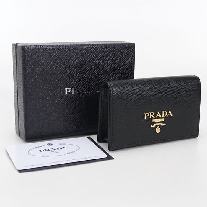 Prada Saffiano Leather Black Business Card Holder Vintage Authentic