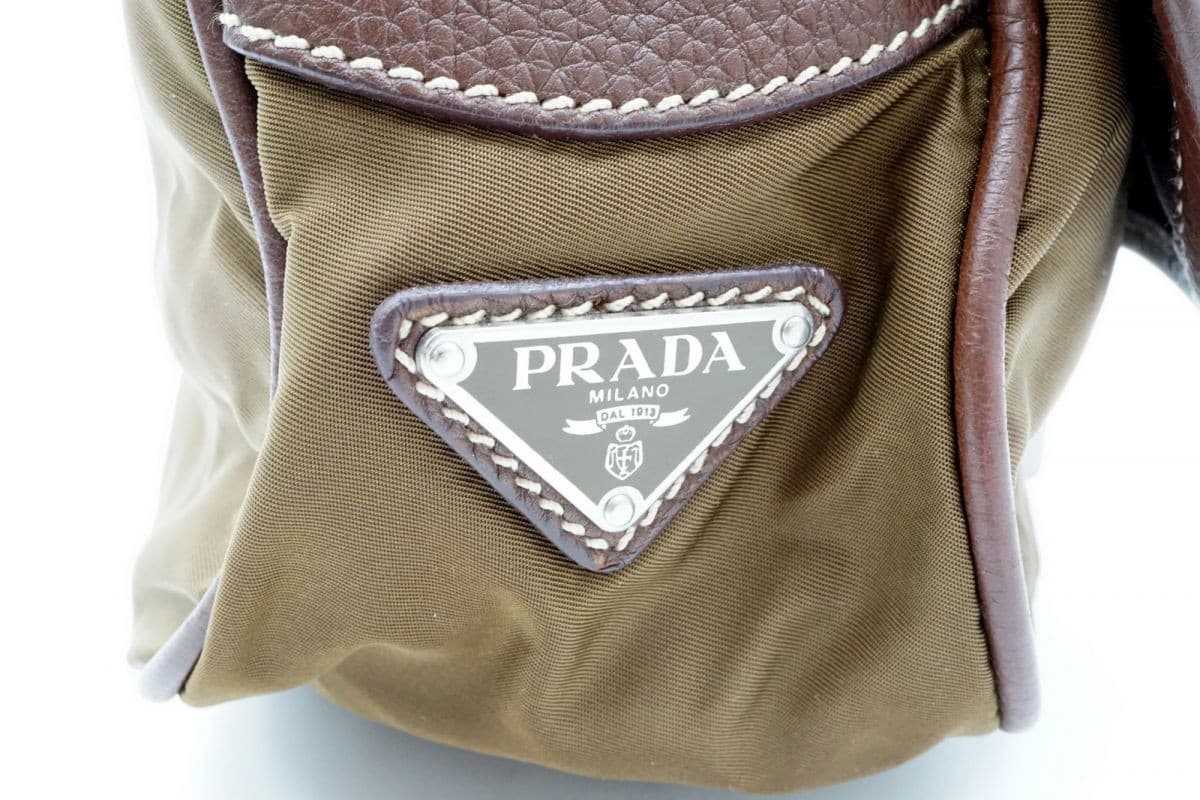 Prada Tessuto Nylon Leather Brown Semi Shoulder Bag Vintage Authentic thumbnail 5