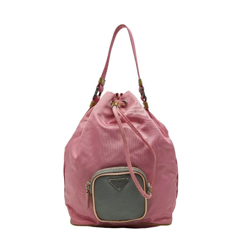 Prada Triangle Logo Plate Nylon Shoulder Bag Pink Gray Vintage Authentic