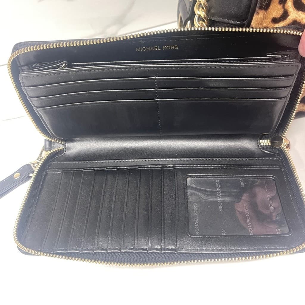 Michael Kors Briar Large Bowling Bag & Wallet Set Butterscotch Calf Hair Cheetah thumbnail 10