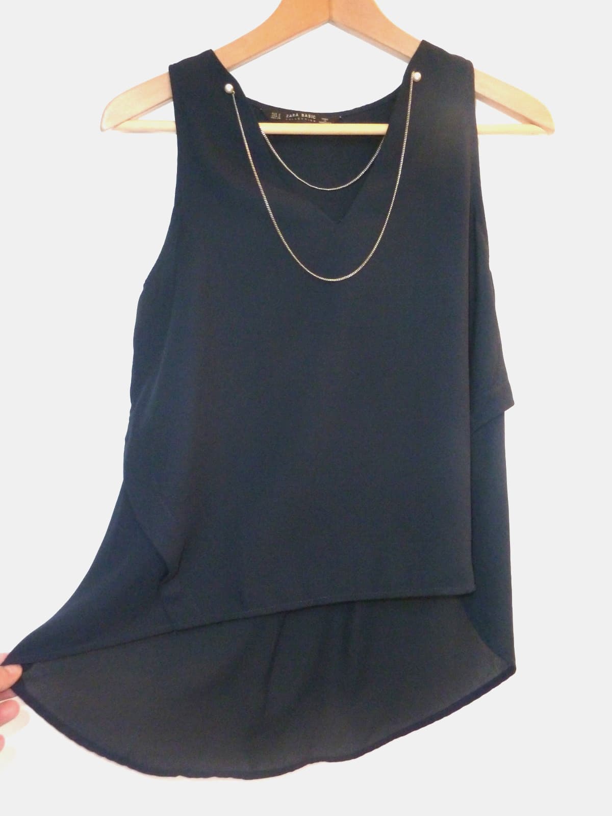 ZARA navy blue layered sleeveless top with Chain necklace Size S Size 8 10