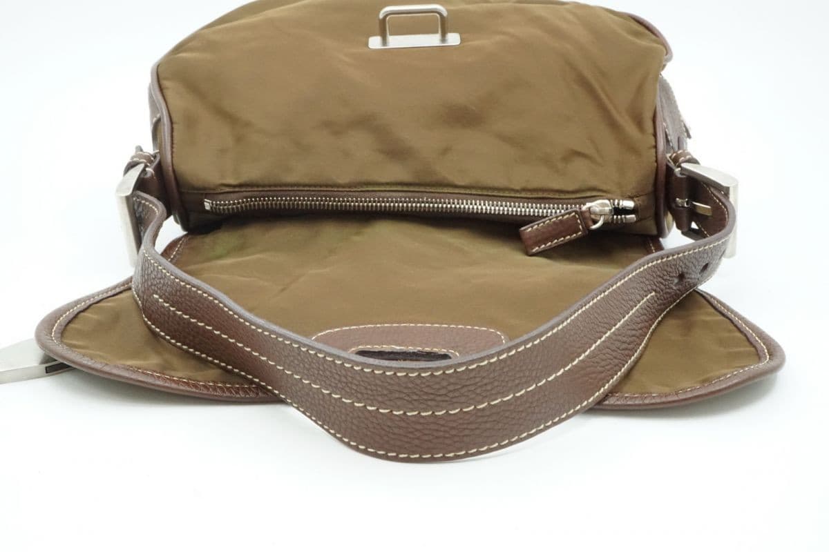 Prada Tessuto Nylon Leather Brown Semi Shoulder Bag Vintage Authentic thumbnail 6