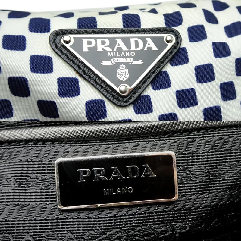 Prada 2Way Tote Nylon White Black Shoulder Bag Vintage Authentic thumbnail 7