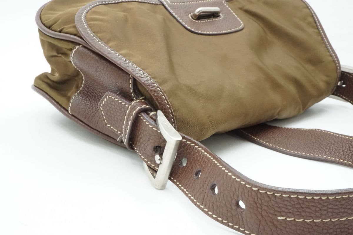 Prada Tessuto Nylon Leather Brown Semi Shoulder Bag Vintage Authentic thumbnail 7