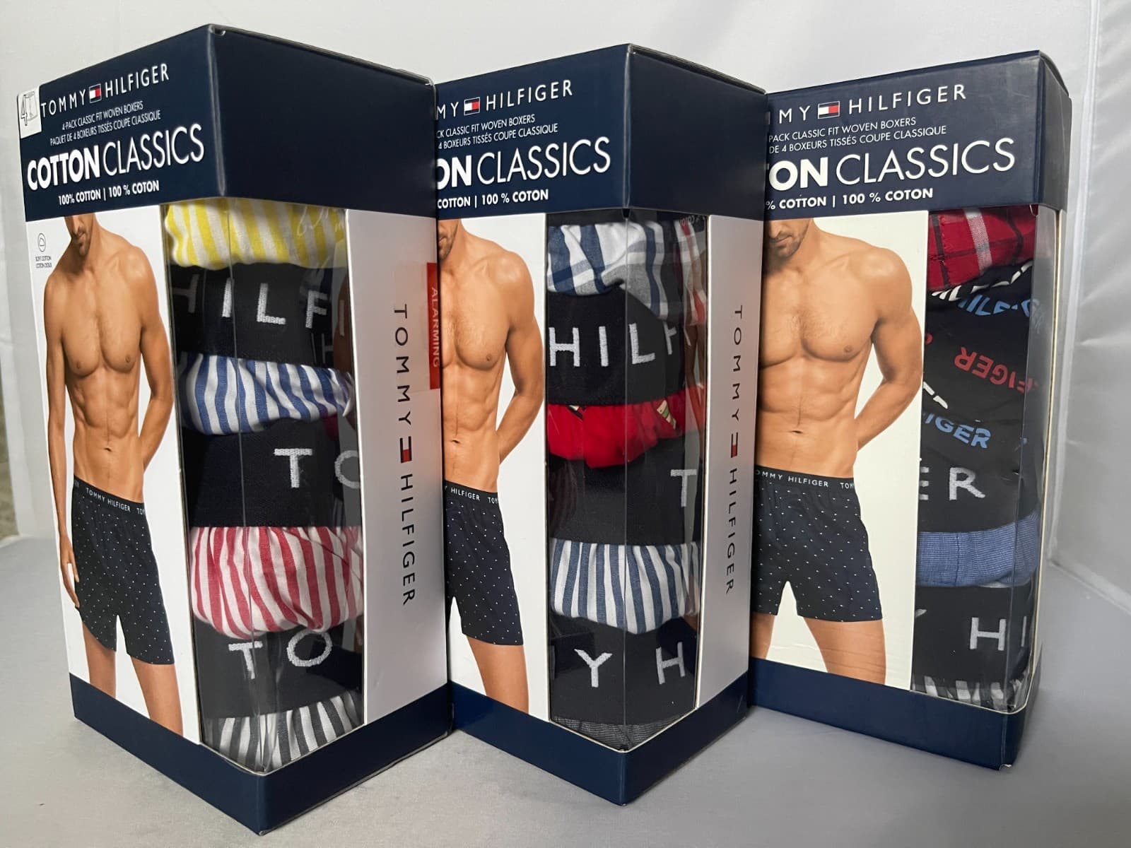 TOMMY HILFIGER Men's Underwear  Woven Boxers 100% Cotton Classic Fit 4 Pack  S M