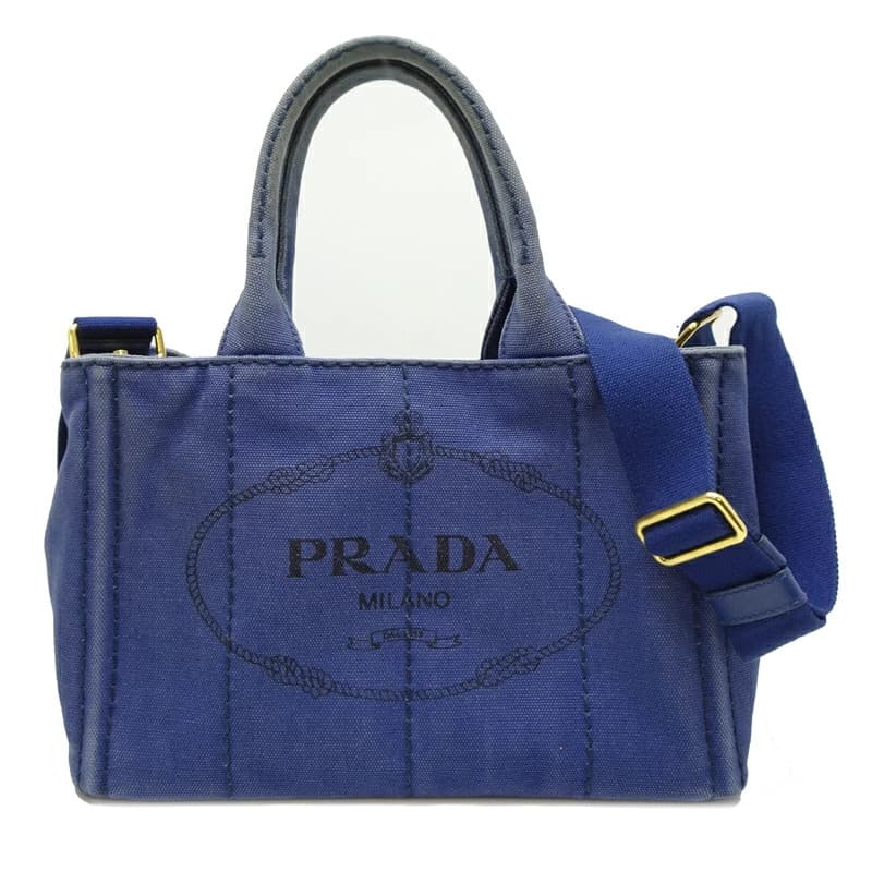 Prada Canapa PM 1BG439 Blue Canvas Tote Bag Vintage Authentic