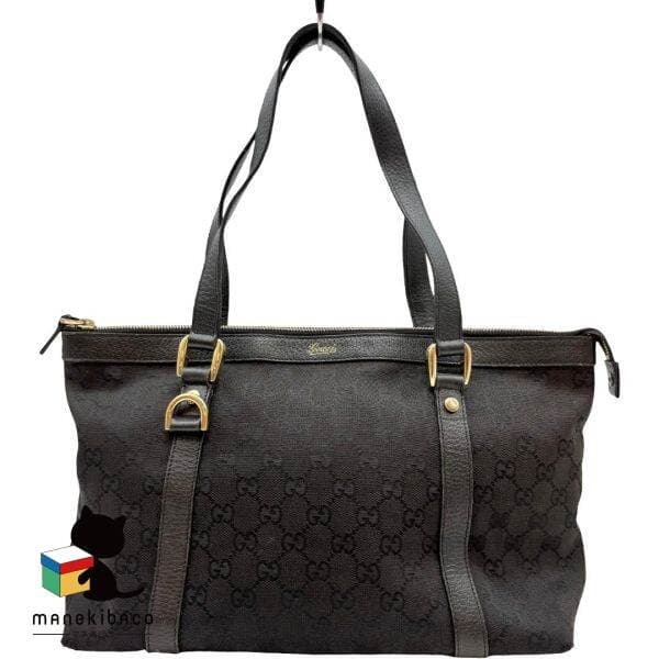 Gucci Black GG Canvas Tote Bag Abito Handbag Black Gold Hardware Bag Used