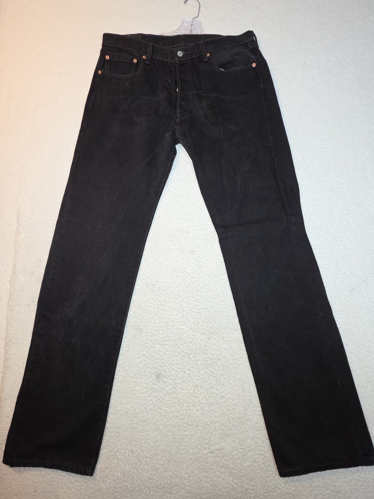 Levis 501 Jeans Mens 36x36 Faded Black Button Fly Straight Leg Dark Wash Denim thumbnail 2