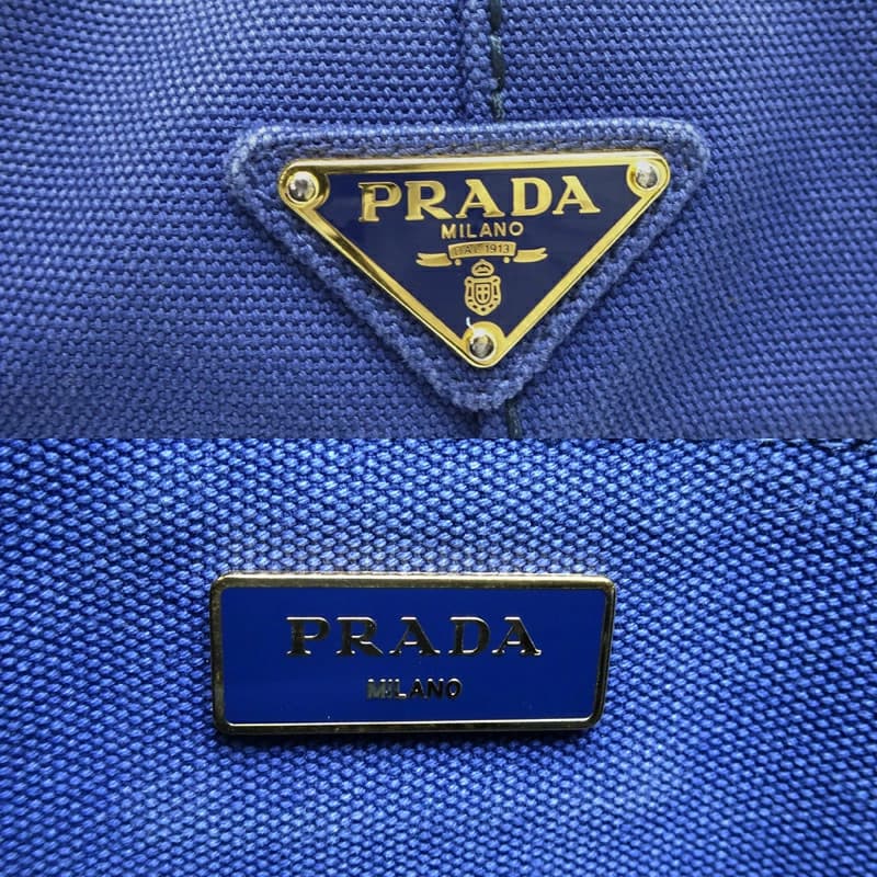 Prada Canapa PM 1BG439 Blue Canvas Tote Bag Vintage Authentic thumbnail 7