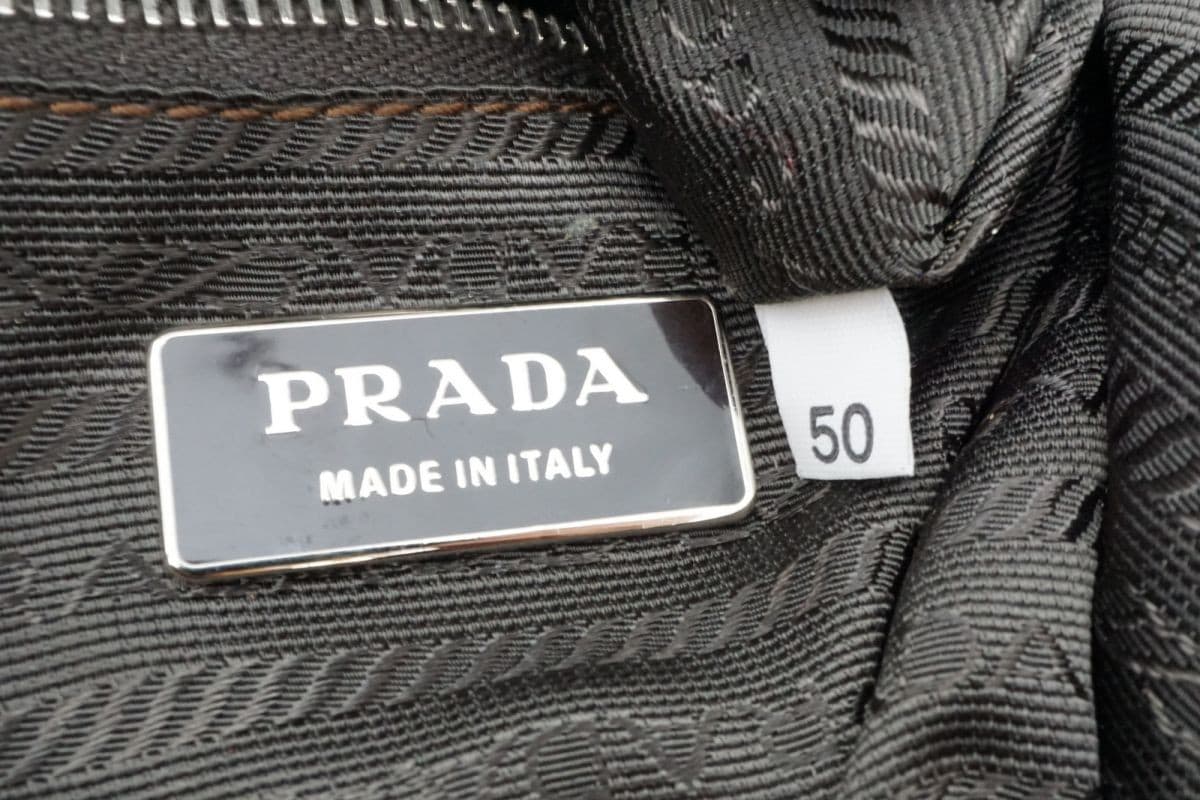 Prada Tessuto Nylon Leather Brown Semi Shoulder Bag Vintage Authentic thumbnail 10