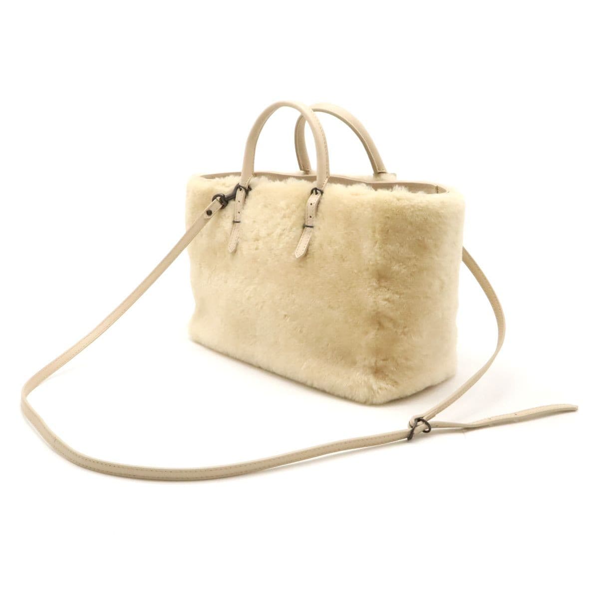 Balenciaga Tote Bag Leather Fur Biege Auth From Japan RA thumbnail 10
