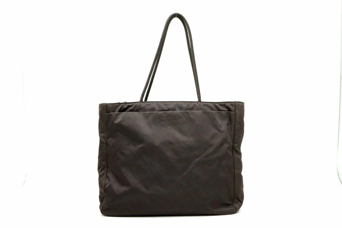 Prada B8486 Brown Nylon Semi Shoulder Tote Bag Triangle Logo Vintage Authentic