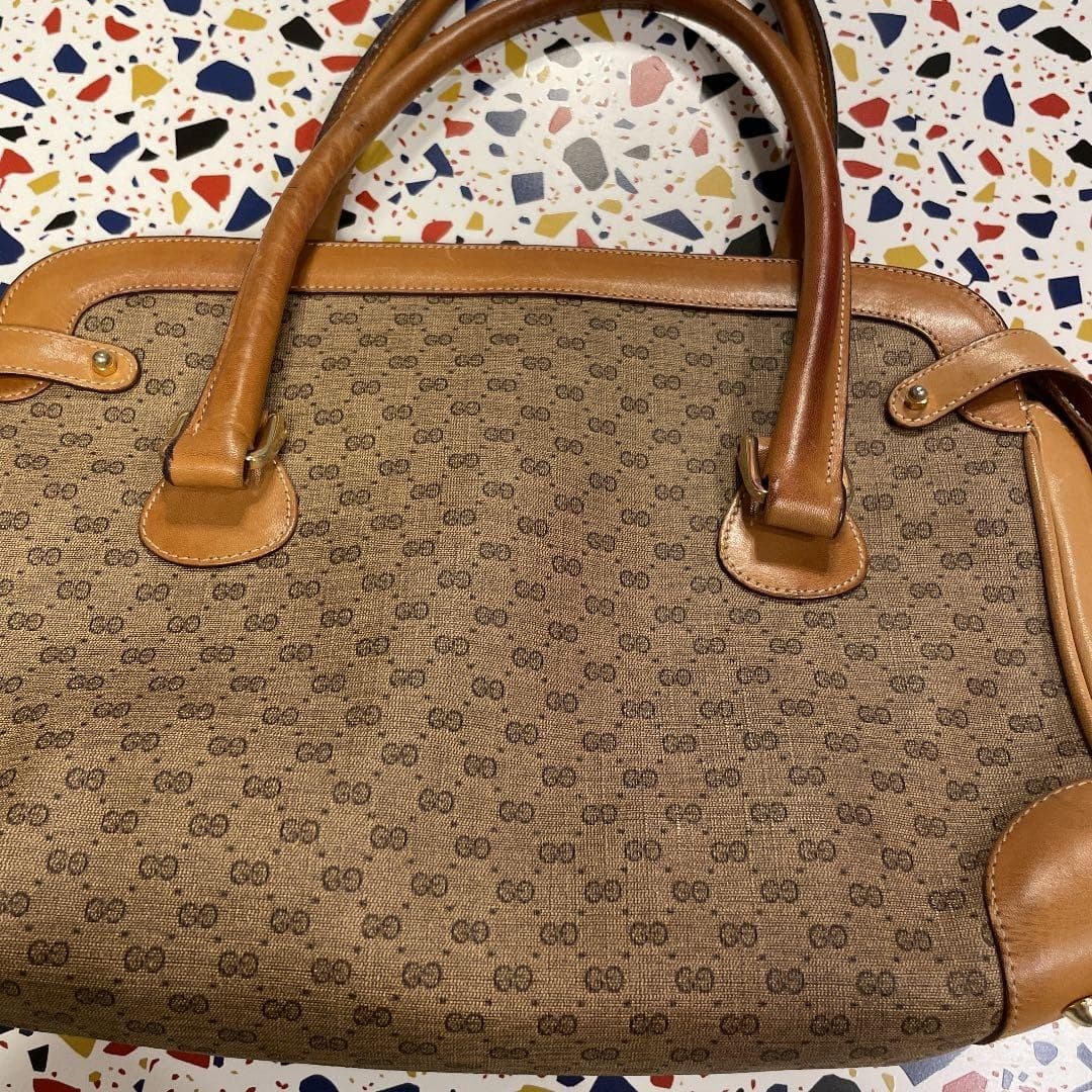 GUCCI GG Hand Bag Leather Brown Beige Gold Hardware Logo From Japan PVC thumbnail 12