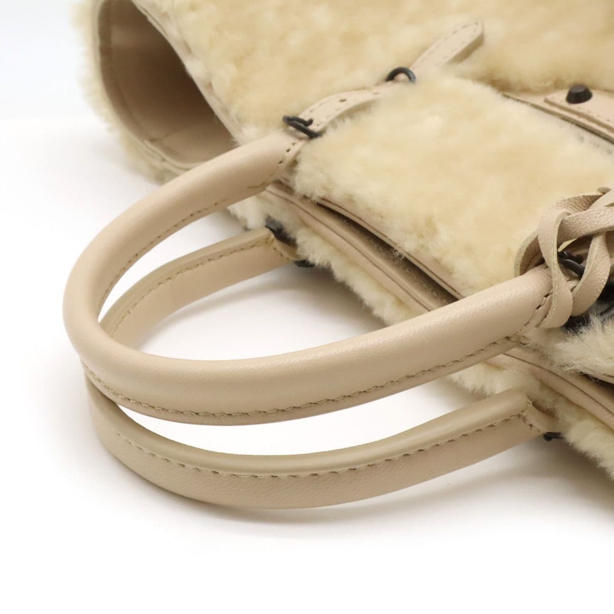 Balenciaga Tote Bag Leather Fur Biege Auth From Japan RA thumbnail 20