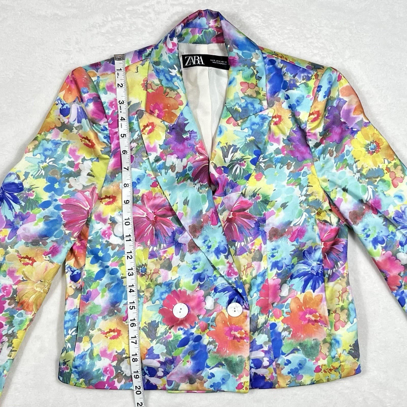 ZARA Women’s Floral Blazer Sz Small Shoulder Pad Spring Quiet Luxury Statement thumbnail 7