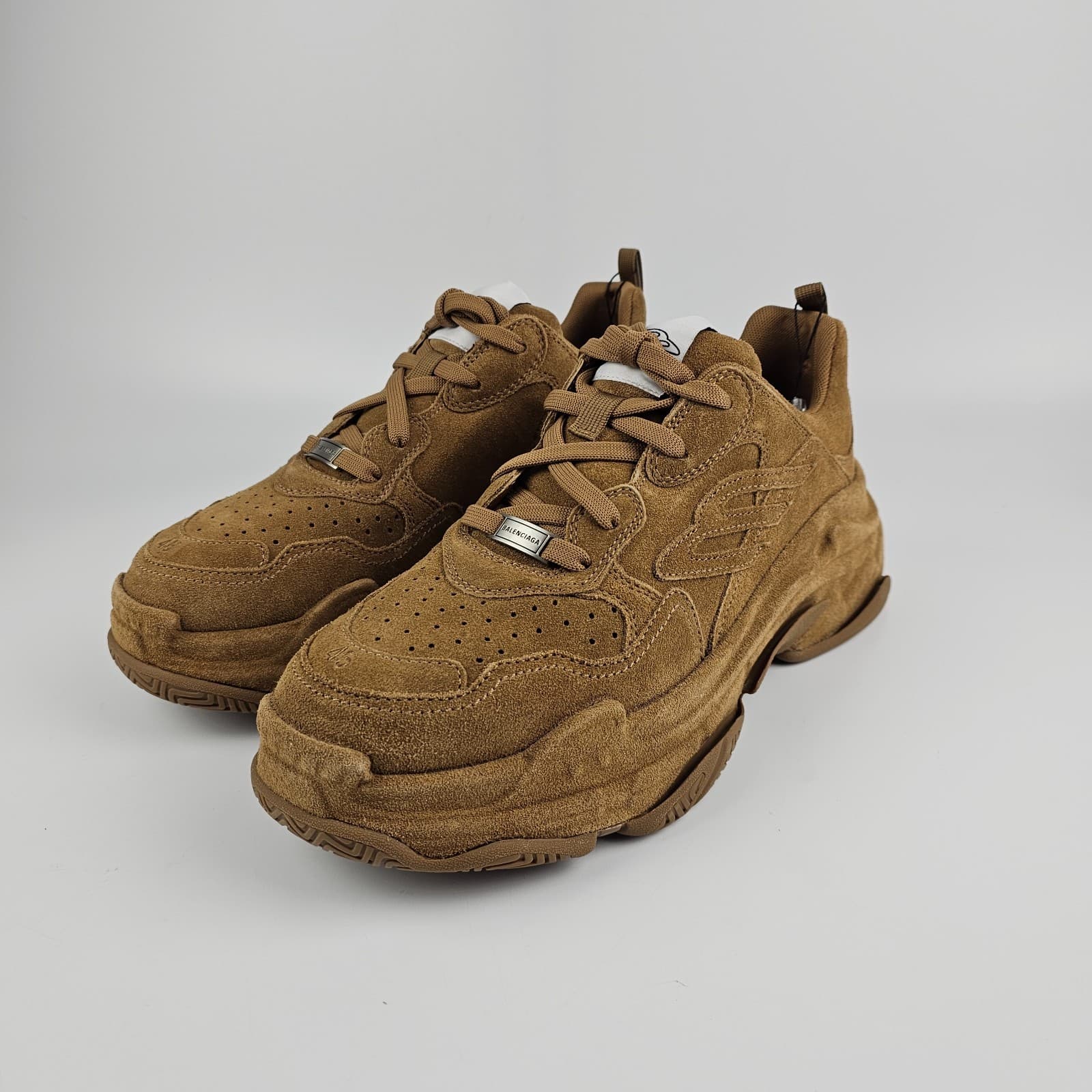 BALENCIAGA Triple S Sporty $1250 Brown Suede Sneakers New & Authentic