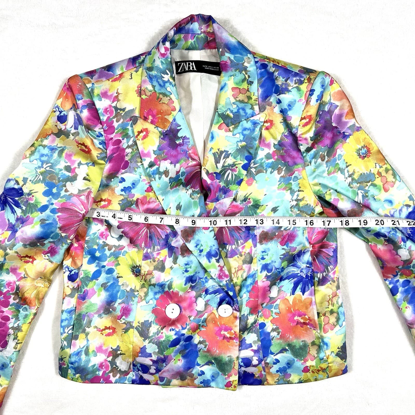 ZARA Women’s Floral Blazer Sz Small Shoulder Pad Spring Quiet Luxury Statement thumbnail 6