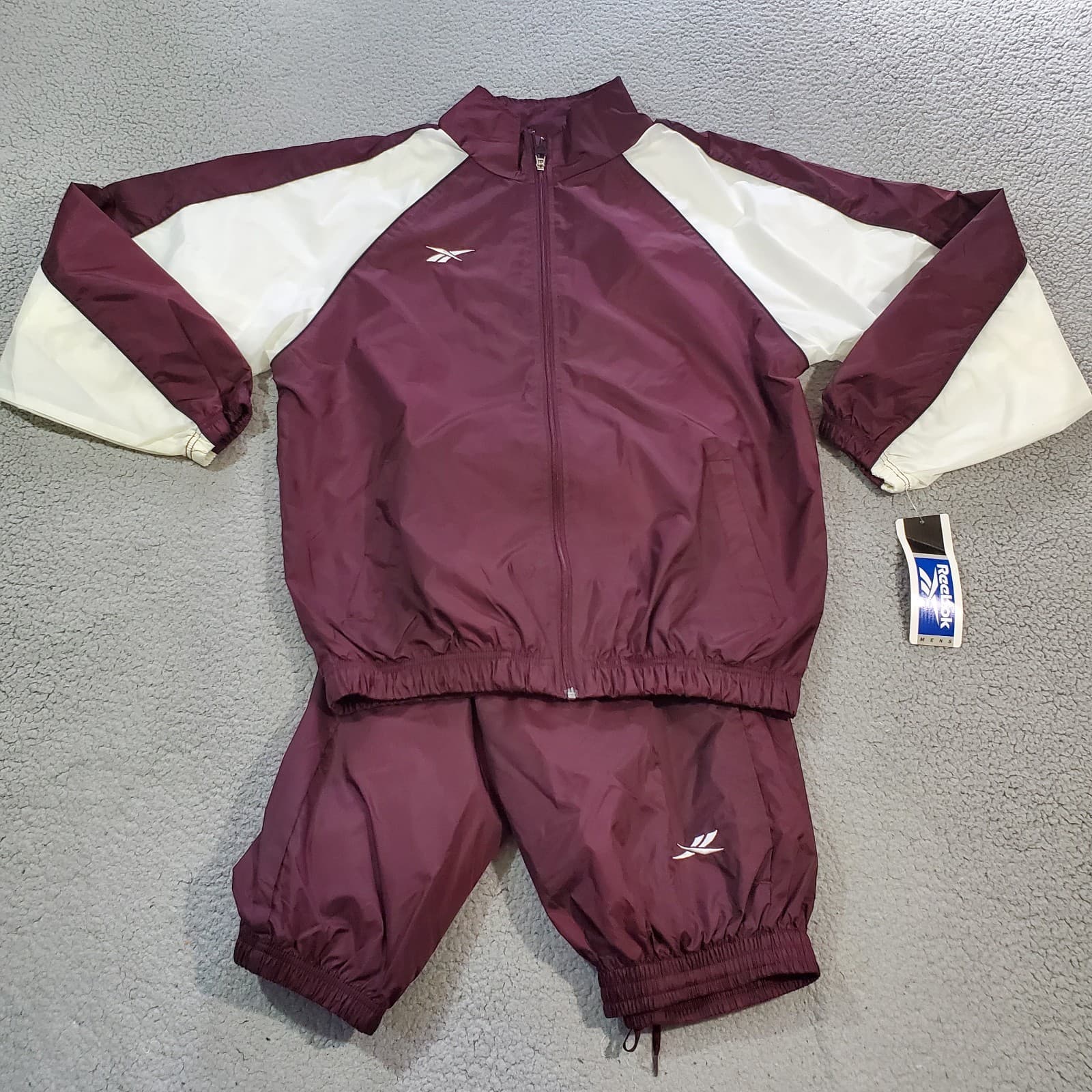 Vintage Reebok Track Suit Set Mens Large Maroon White Jacket Pants 90s Warmup
