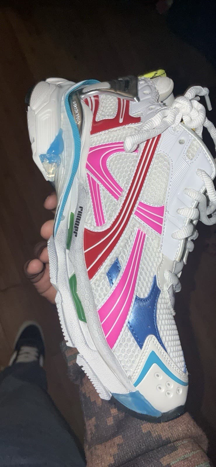 Balenciaga Multicolor White Pink Blue Men's Low Top Athletic Sneakers Lace Up