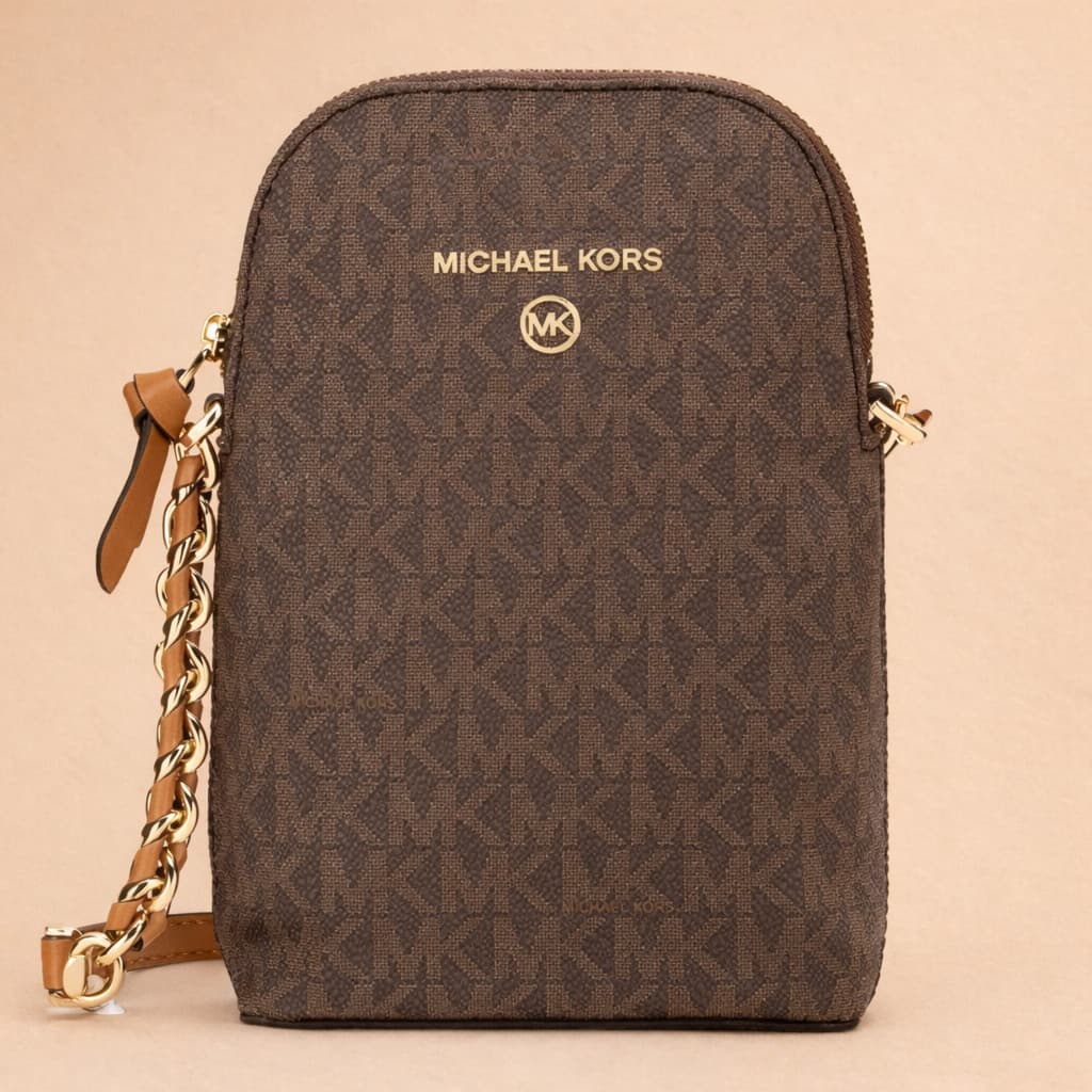 Michael Kors Jet Set Charm Small Phone Crossbody Brown Acorn MK New