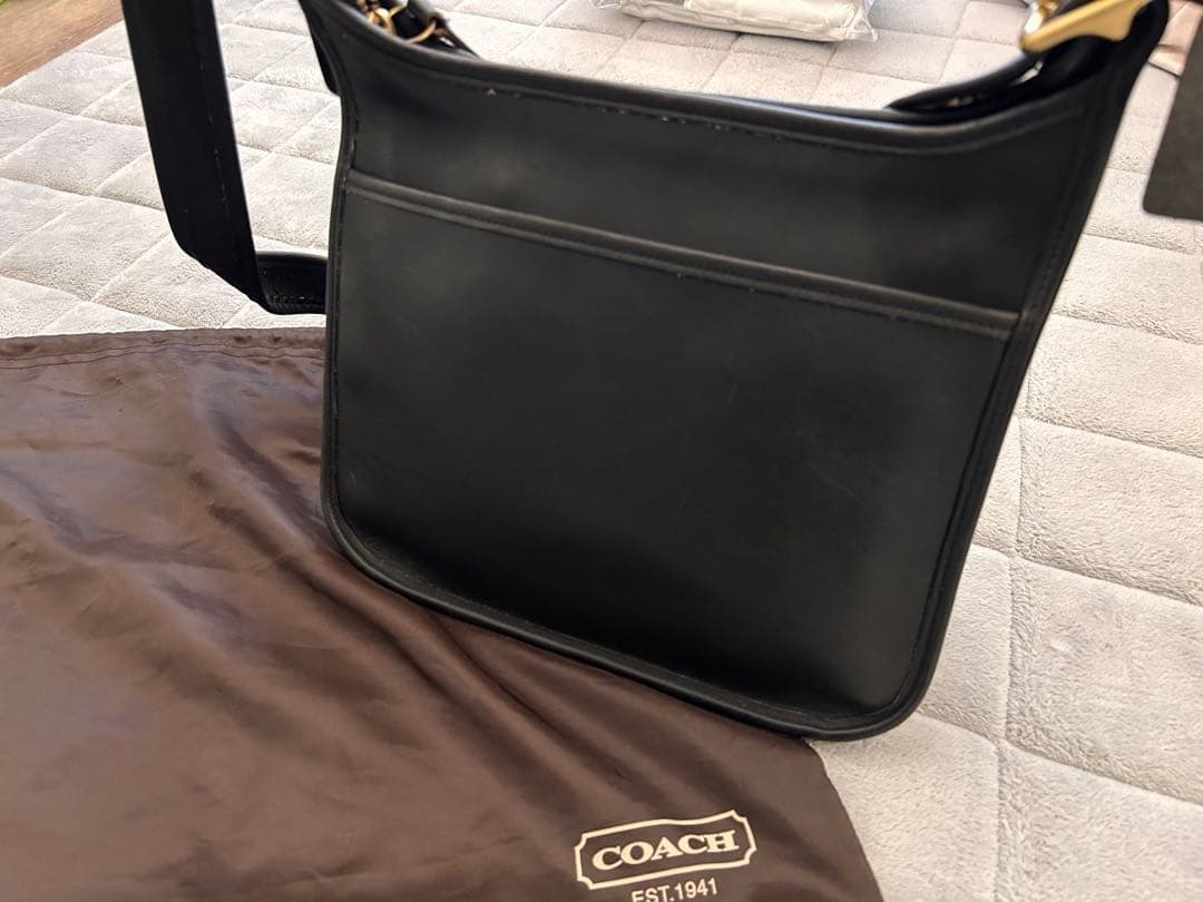 COACH 9966 Vintage Shoulder Bag Ziplock Leather Black Gold Hardware From Japan