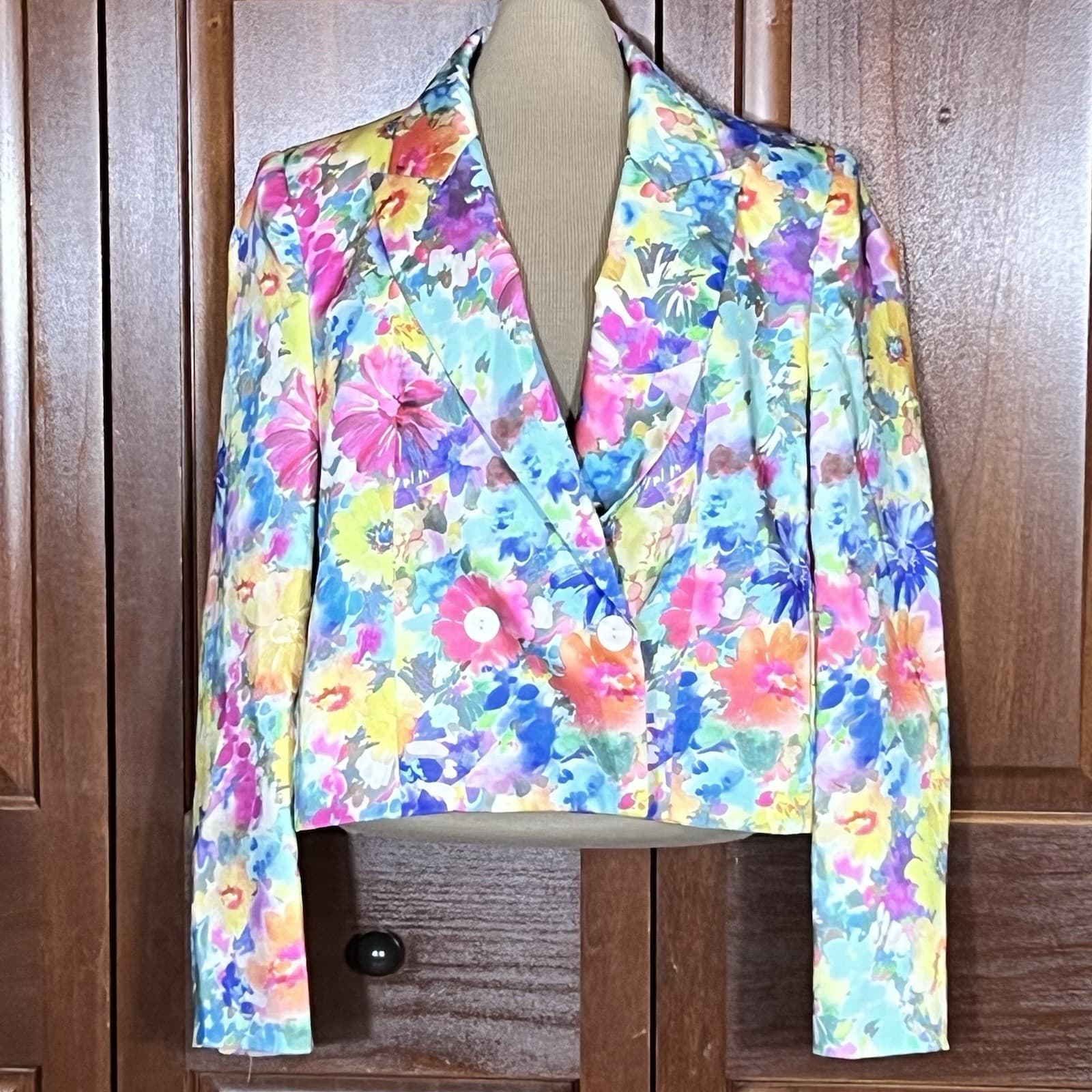 ZARA Women’s Floral Blazer Sz Small Shoulder Pad Spring Quiet Luxury Statement thumbnail 4