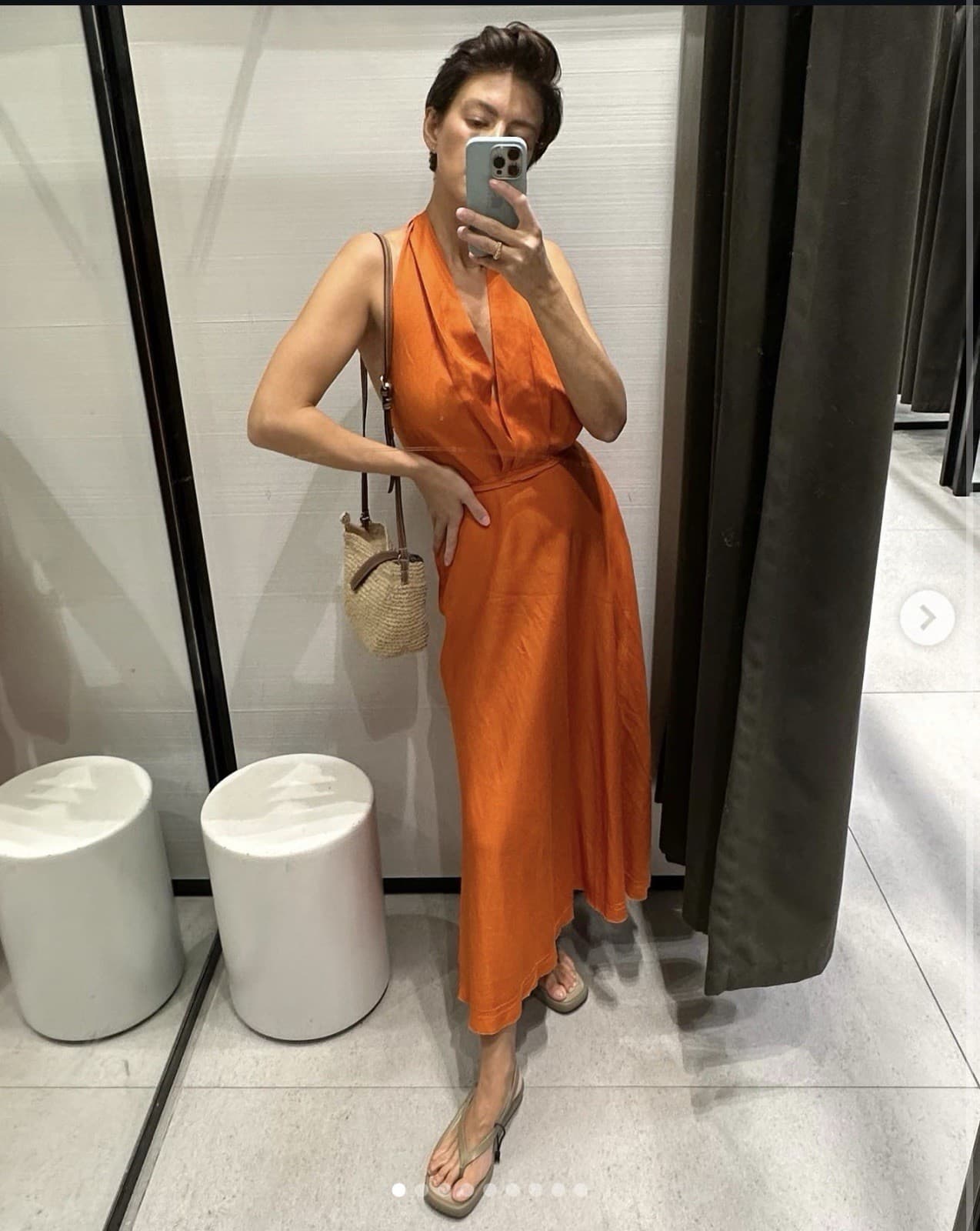 NEW ZARA WOMAN LINEN BLEND HALTER MIDI DRESS DARK ORANGE Size M Y441B