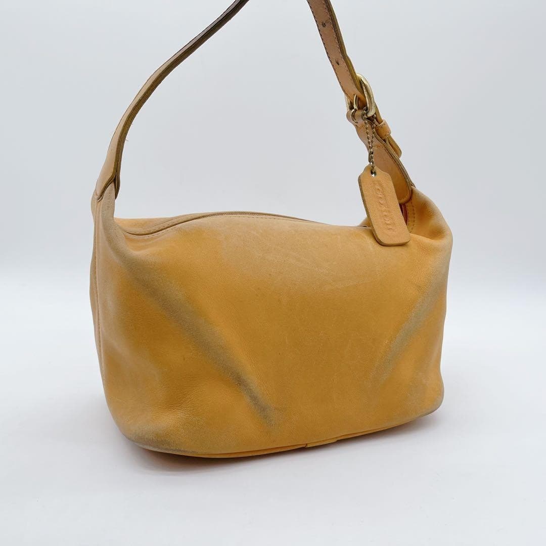 COACH 4145 Vintage Accessory Pouch Hand Bag Ziplock Leather Beige Gold Hardware