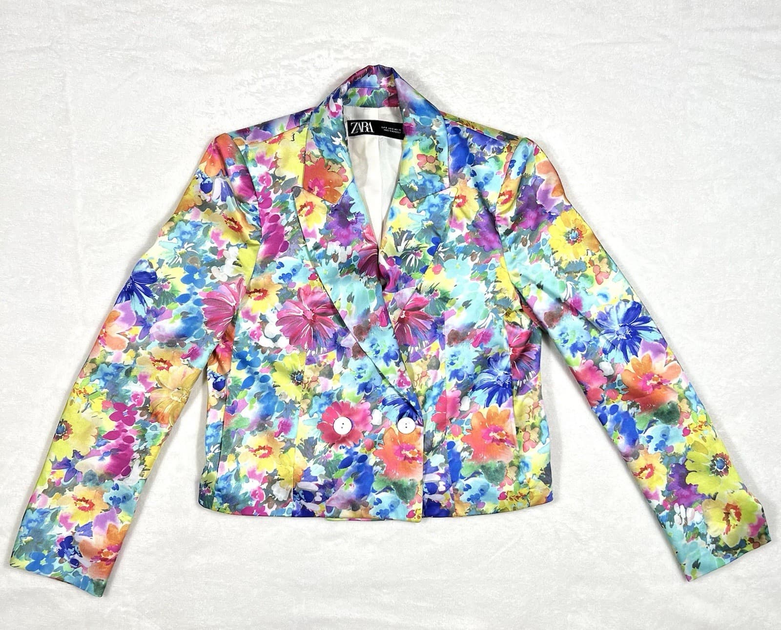ZARA Women’s Floral Blazer Sz Small Shoulder Pad Spring Quiet Luxury Statement thumbnail 14