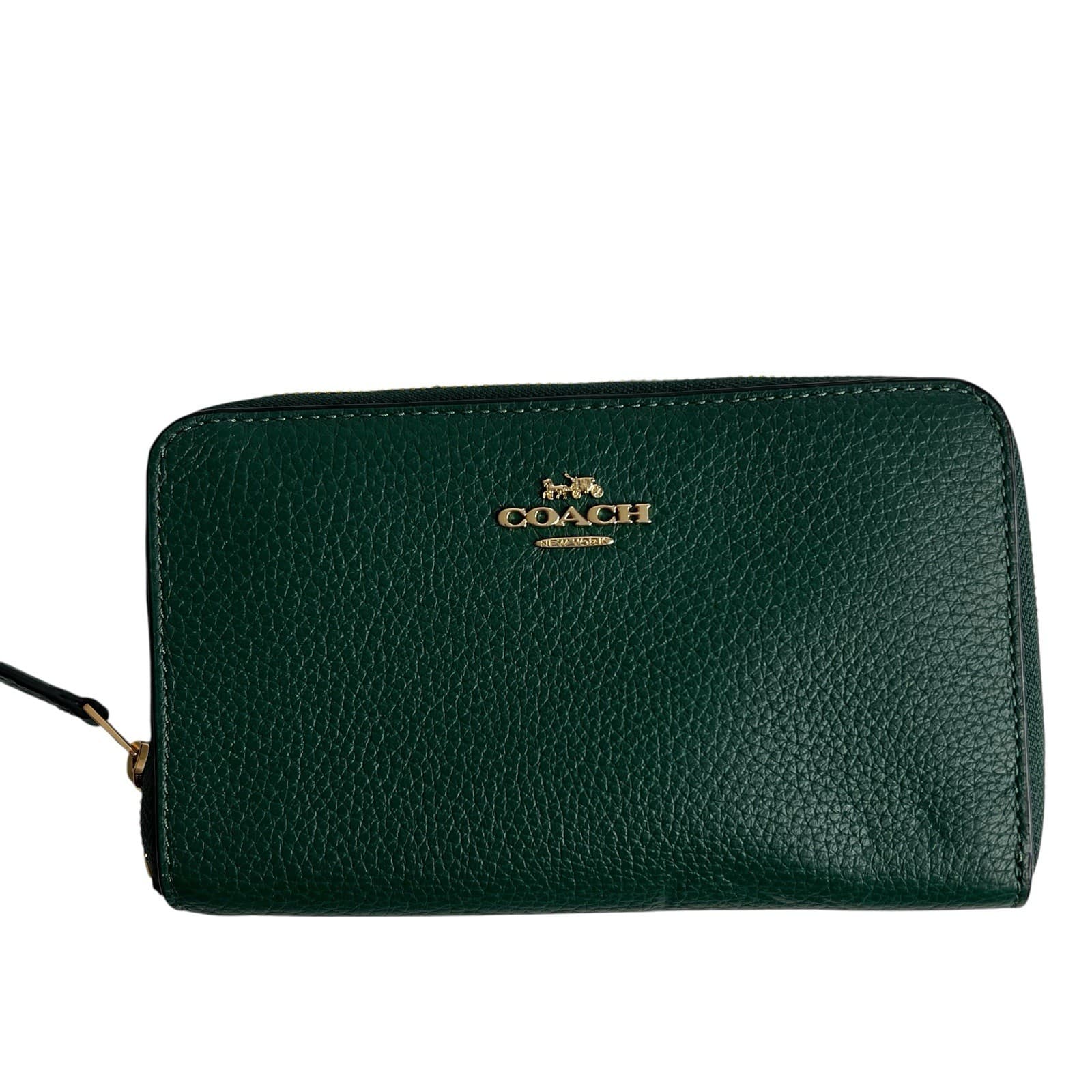 Coach Women’s Pebbled Leather Long Zip Around Wallet Emerald Green Maroon Int.