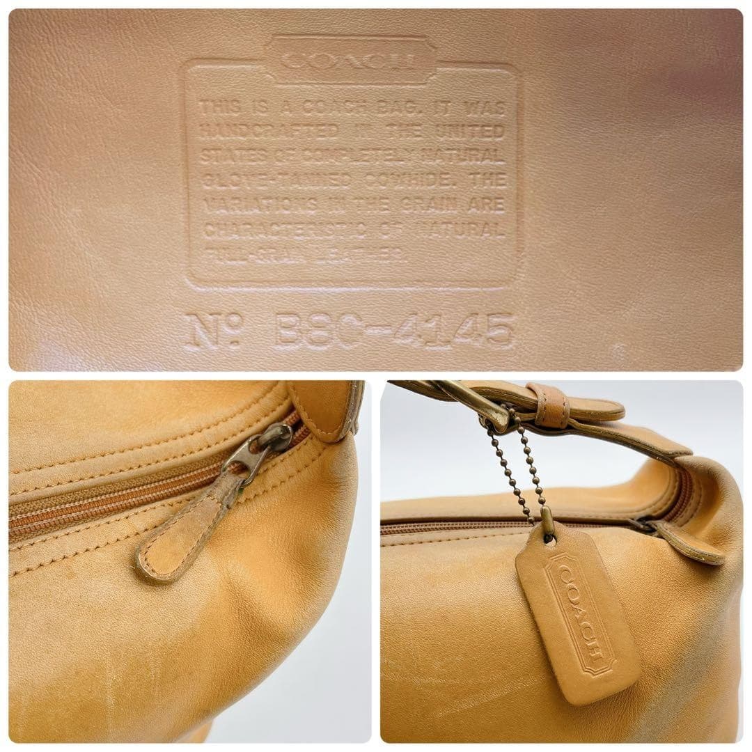 COACH 4145 Vintage Accessory Pouch Hand Bag Ziplock Leather Beige Gold Hardware thumbnail 10