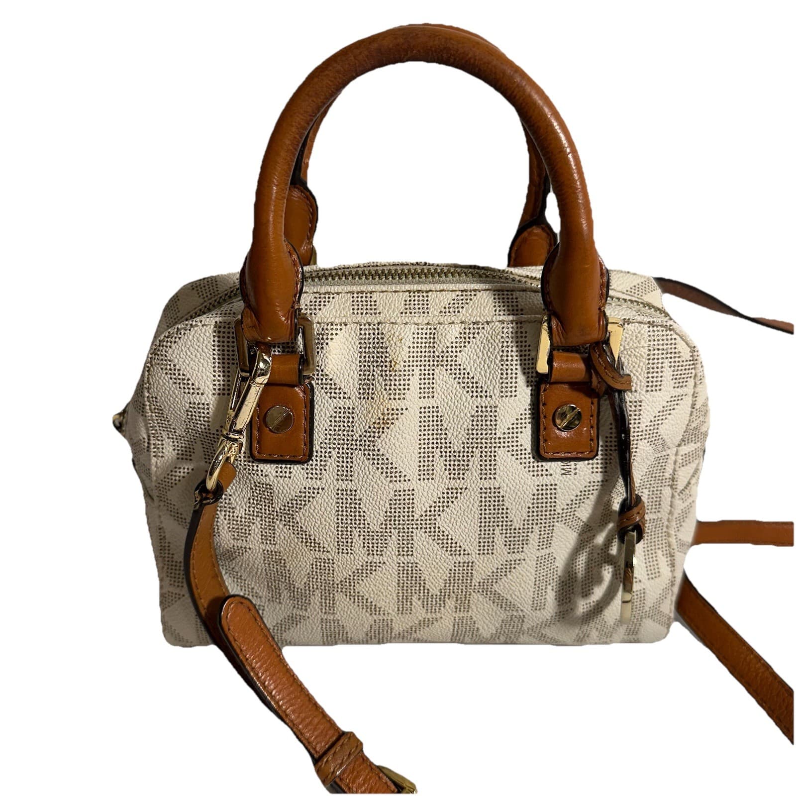 MICHAEL Michael Kors White Signature Coated Canvas Mini Jet Set Travel Satchel