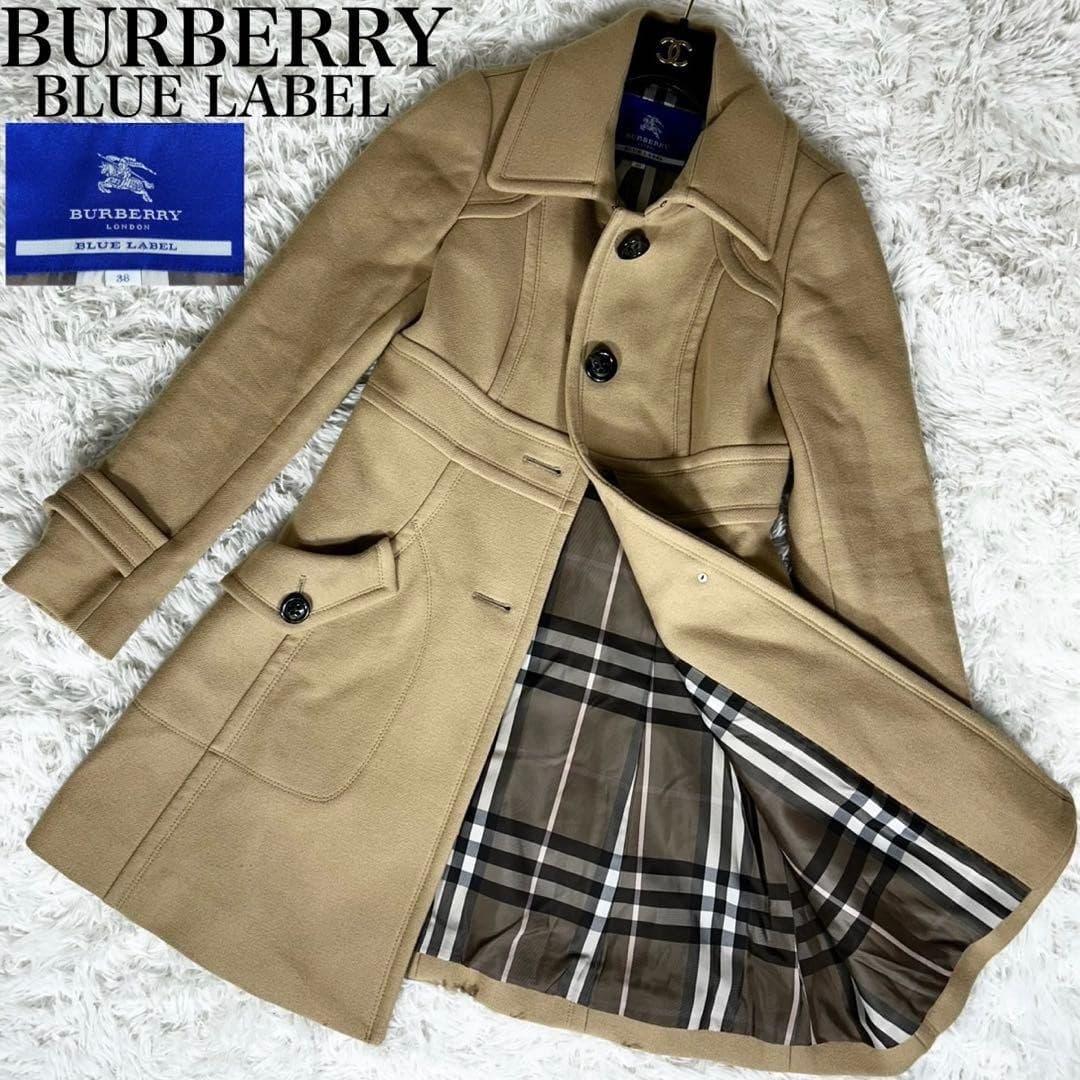 Burberry Blue Label Double Breasted Long Coat Size 38 Beige Auth From Japan RIN
