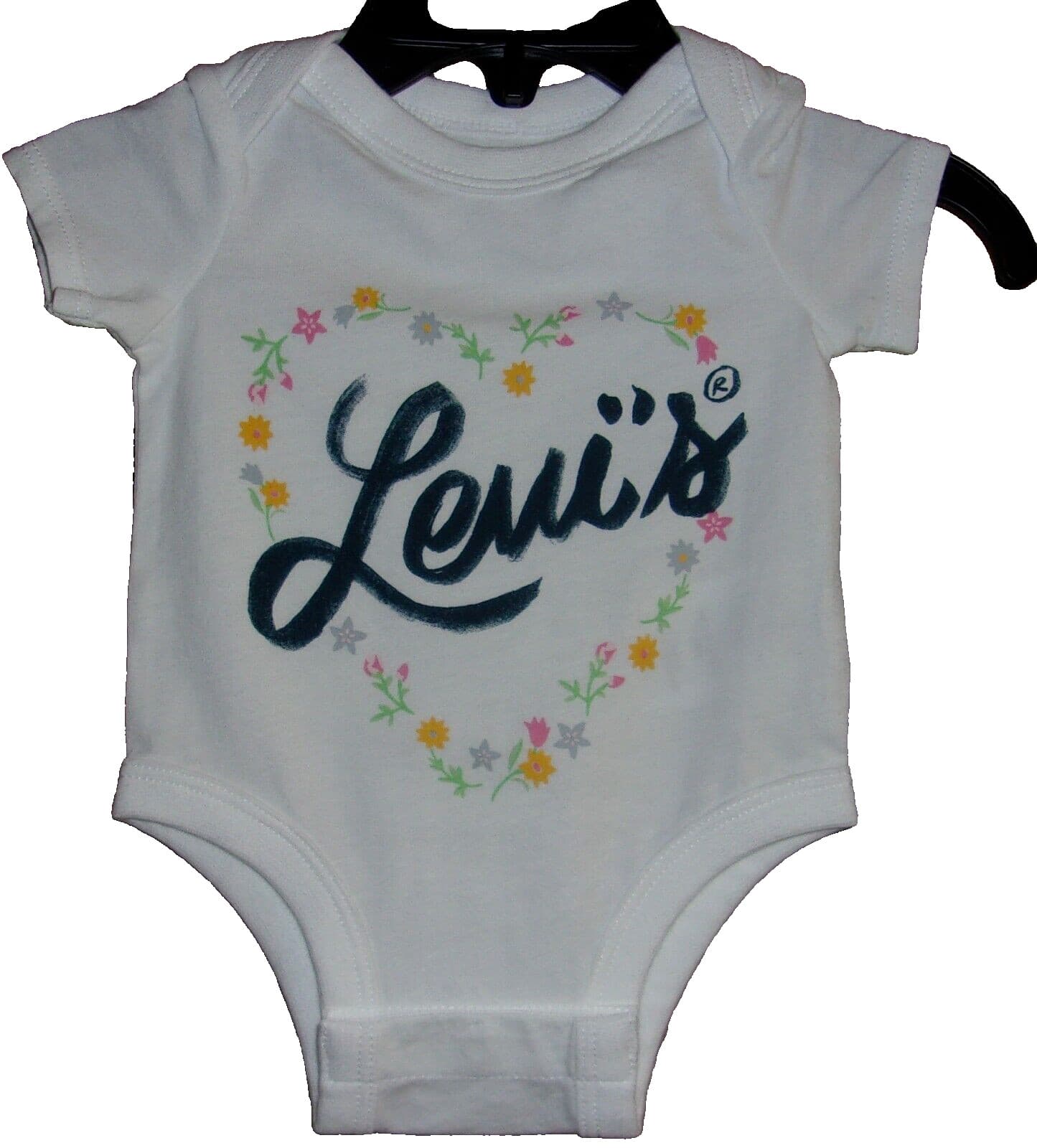 LEVI'S Baby "Floral Heart Levi's" Short Sleeve One-Piece WHITE Size: Newborn NWT