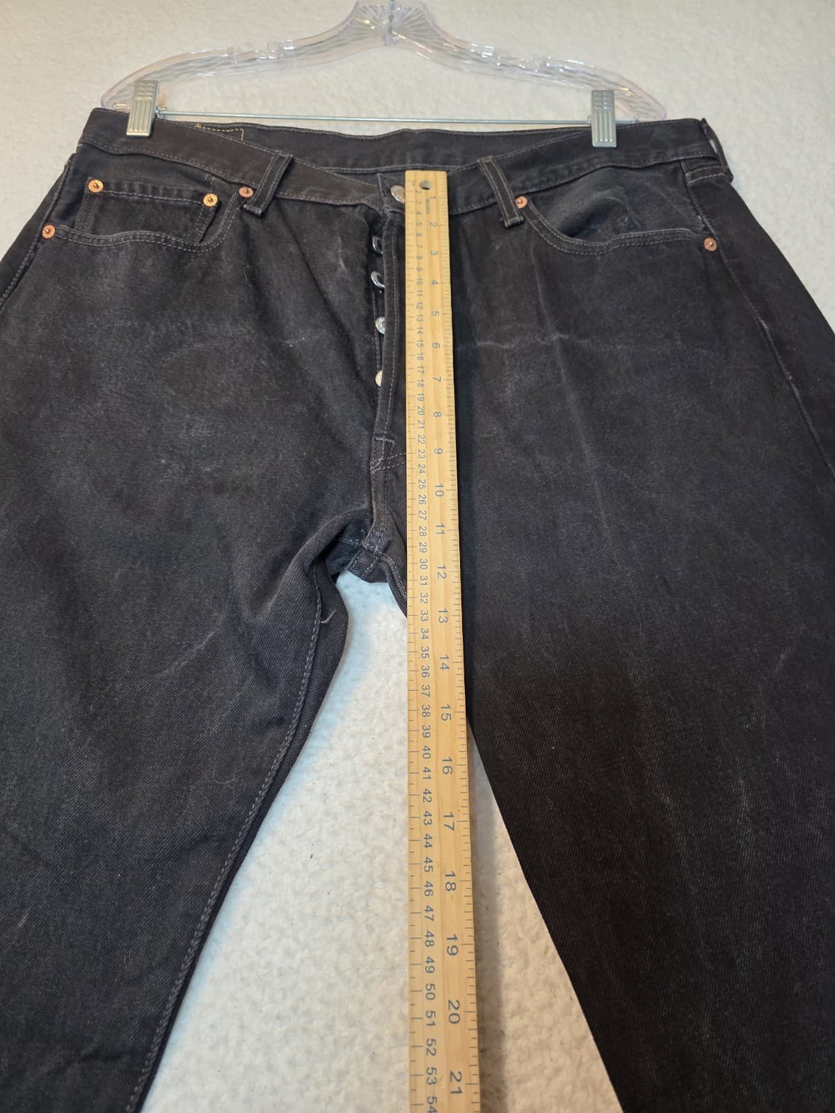 Levis 501 Jeans Mens 36x36 Faded Black Button Fly Straight Leg Dark Wash Denim thumbnail 13