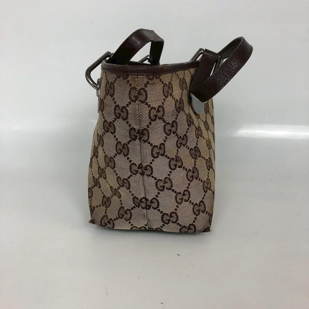 GUCCI GG Hand Bag Leather Brown Beige Silver Hardware Logo From Japan Canvas thumbnail 14