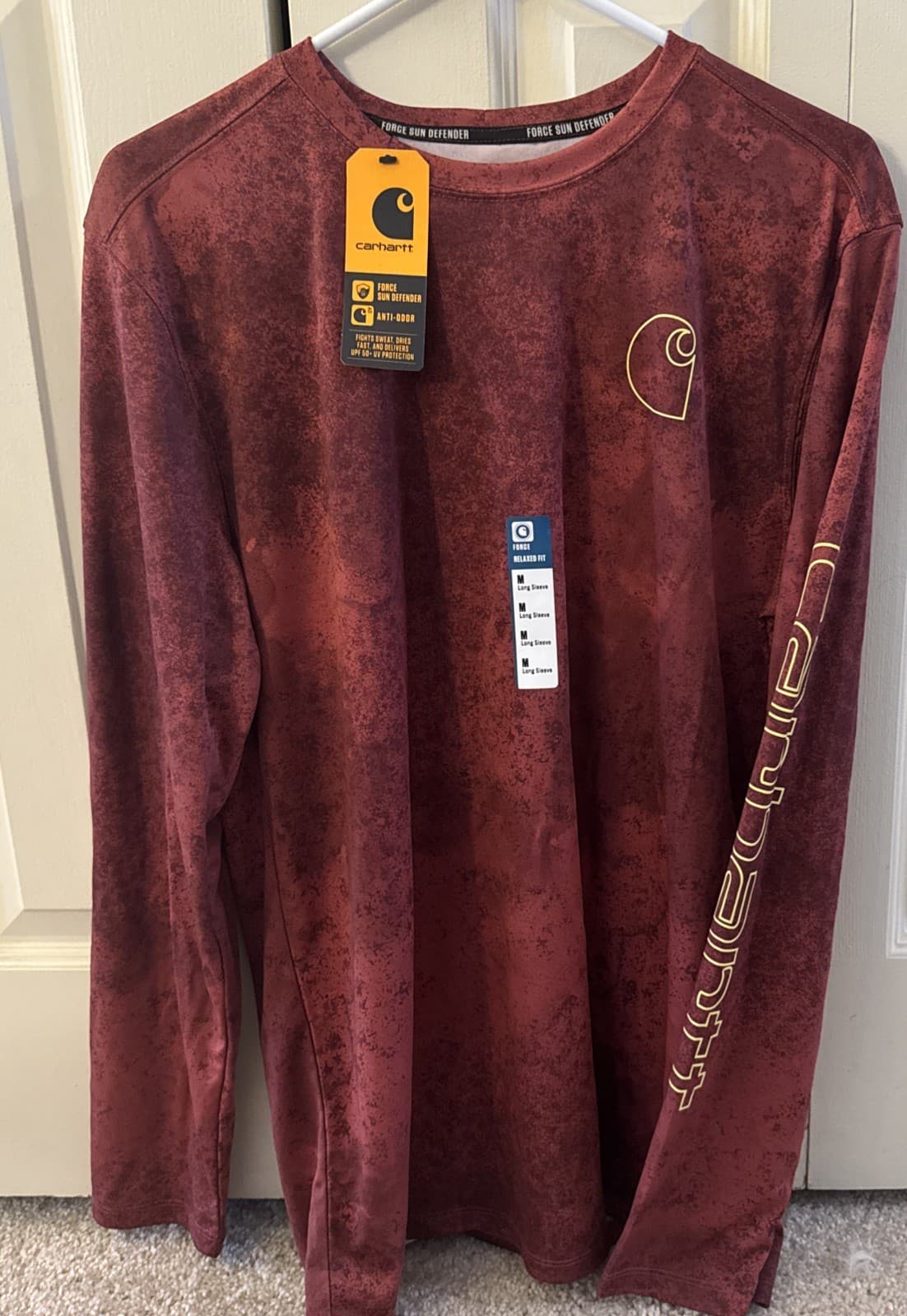 Medium Mens Carhartt FORCE SUN DEFENDER LIGHTWEIGHT LONG-SLEEVE Swim T-SHIRT Red